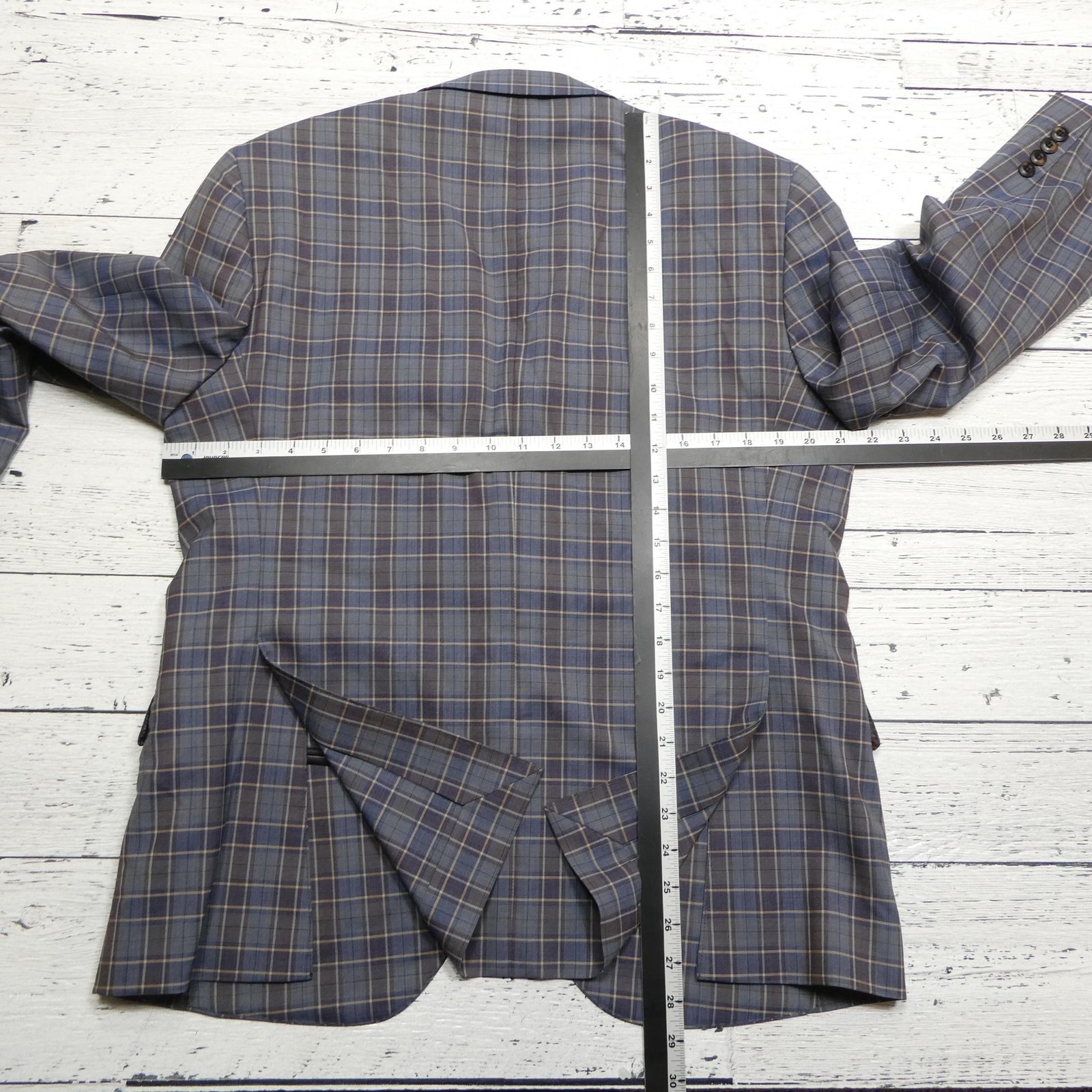 Trend Maxman Blazer Mens 42S Blue Rust Plaid Super 140s Wool Sport Coat Jacket