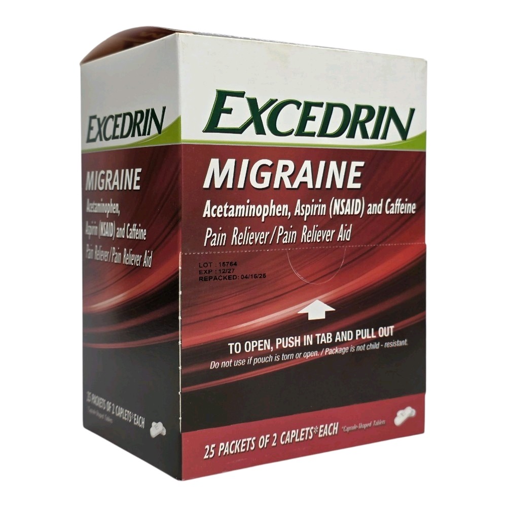 Excedrin Migraine Caplets 25 Packets of 2 (25/2s) Display Box Exp. Date 12/2027