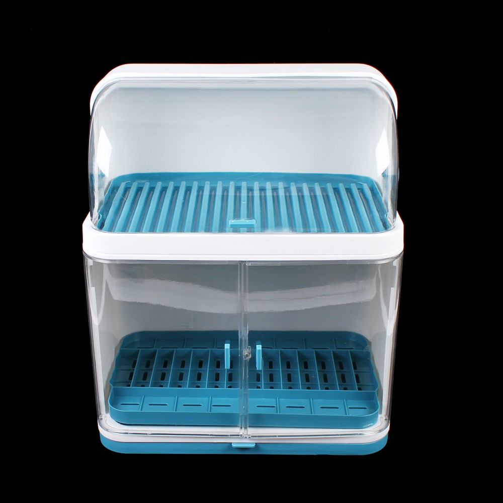 2-layer Kitchen Dish Rack Drainer Bowl Cup Plate Dish Drying Rack With Cover