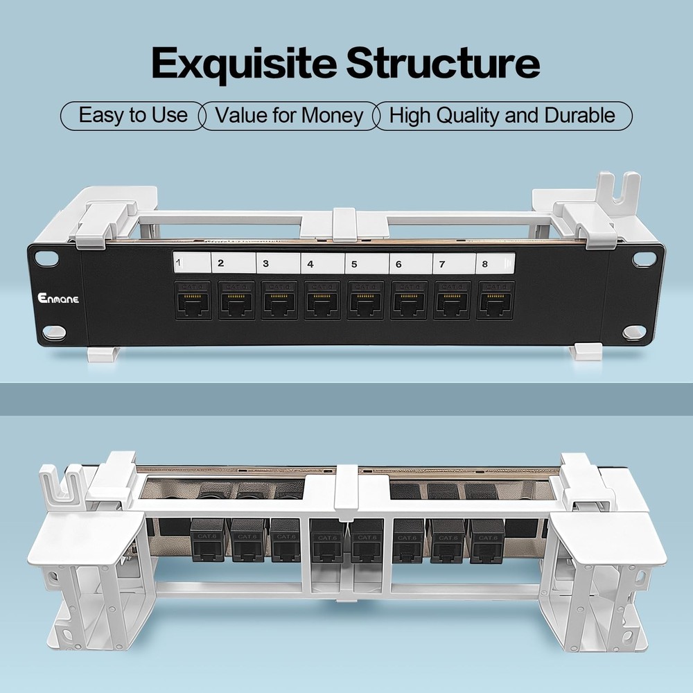 8 Port Patch Panel Cat6 Keystone Coupler Unshielded Wall Mount 10 Inch 89D
