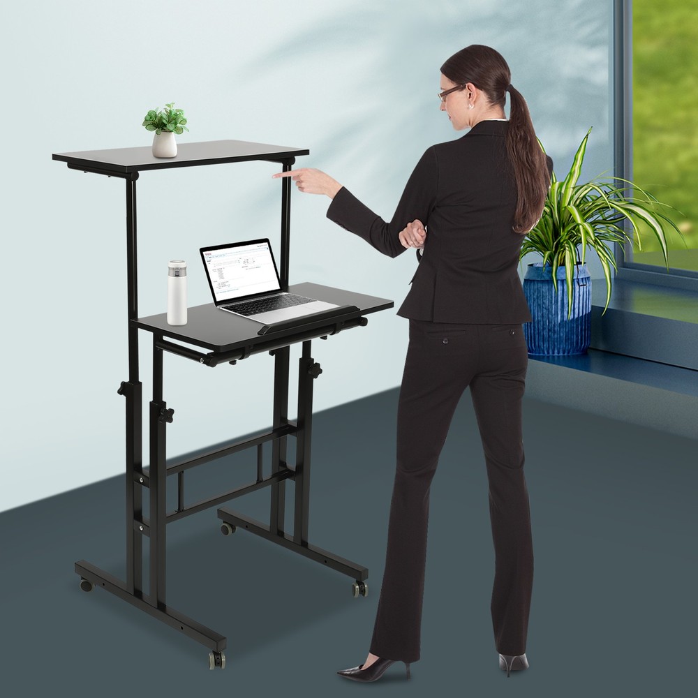 Mobile Stand up Desk, Small Adjustable Standing Desk with Wheels Workstation