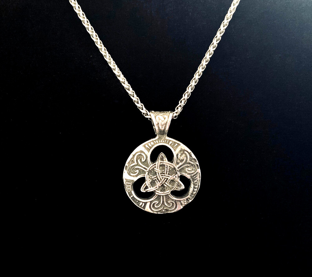 Large Handcast Sterling Silver Celtic Triquetra Trinity Knot Pendant Necklace
