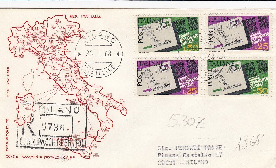 25/1/1968-1 FDC FIRST DAY"CODE AVV. POSTCARD" (L1468)