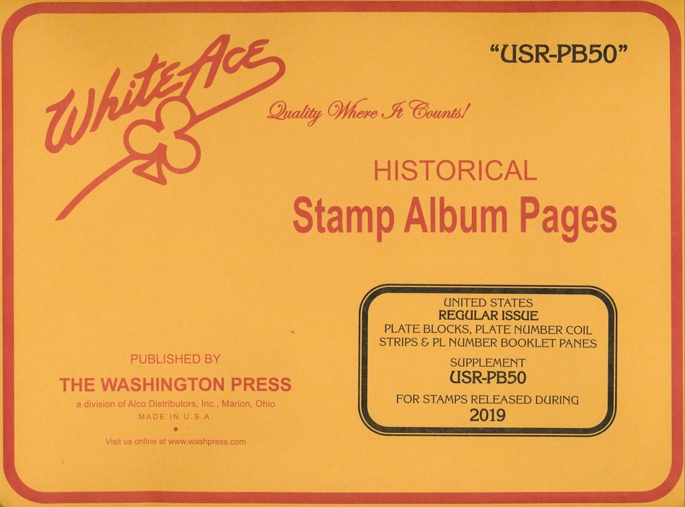 WHITE ACE 2019 US Regular Issue Plate Blocks Album Supplement USR-PB50