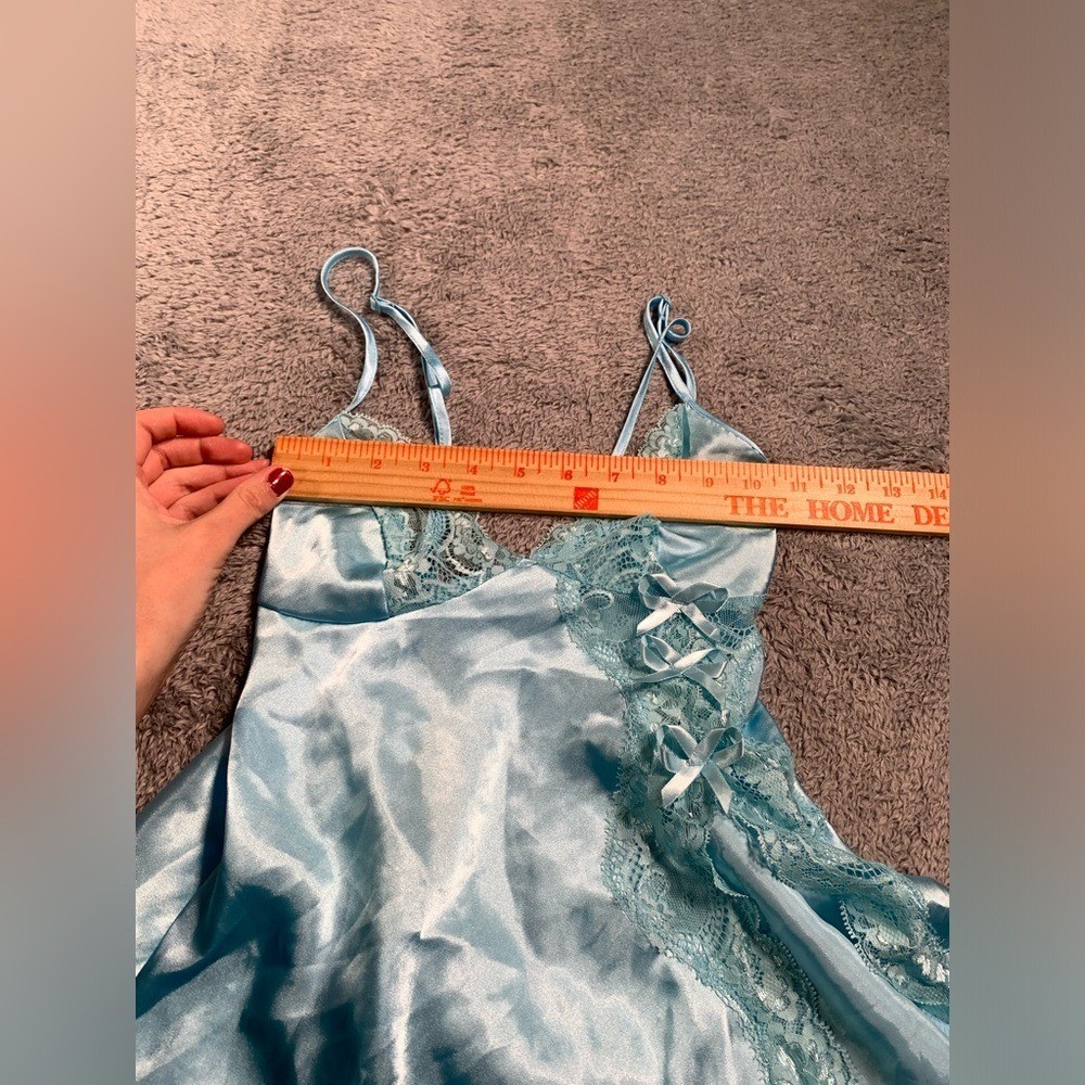 Frederick's of Hollywood Light Blue Satin Nightgown lace XS
