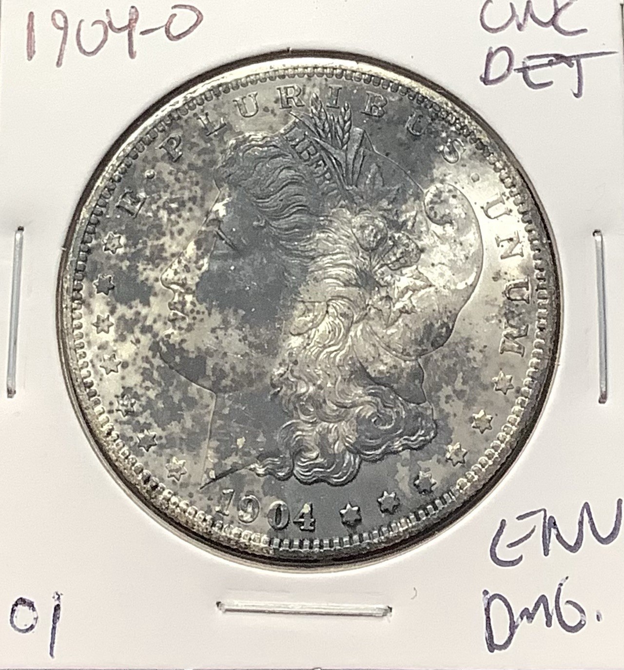 1904-O Morgan Silver Dollar Uncirculated Detail Environmental Damage Ugly Toning