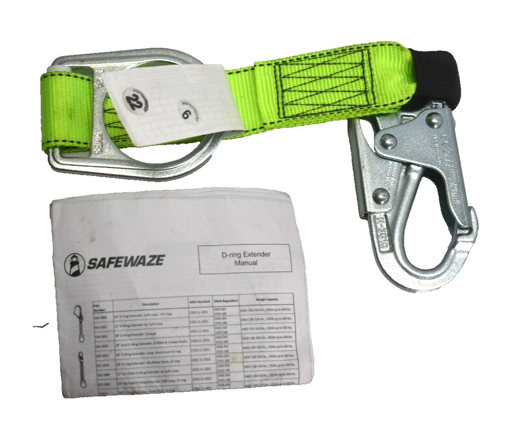 Safewaze FS813 18" Web Extender With D-Ring And Double Locking Snap Hook