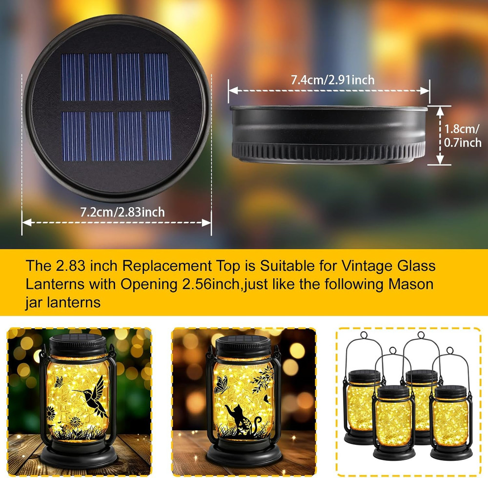 2 Pack Solar Light Replacement Top, Replacement Solar Light Parts for Mason Jar