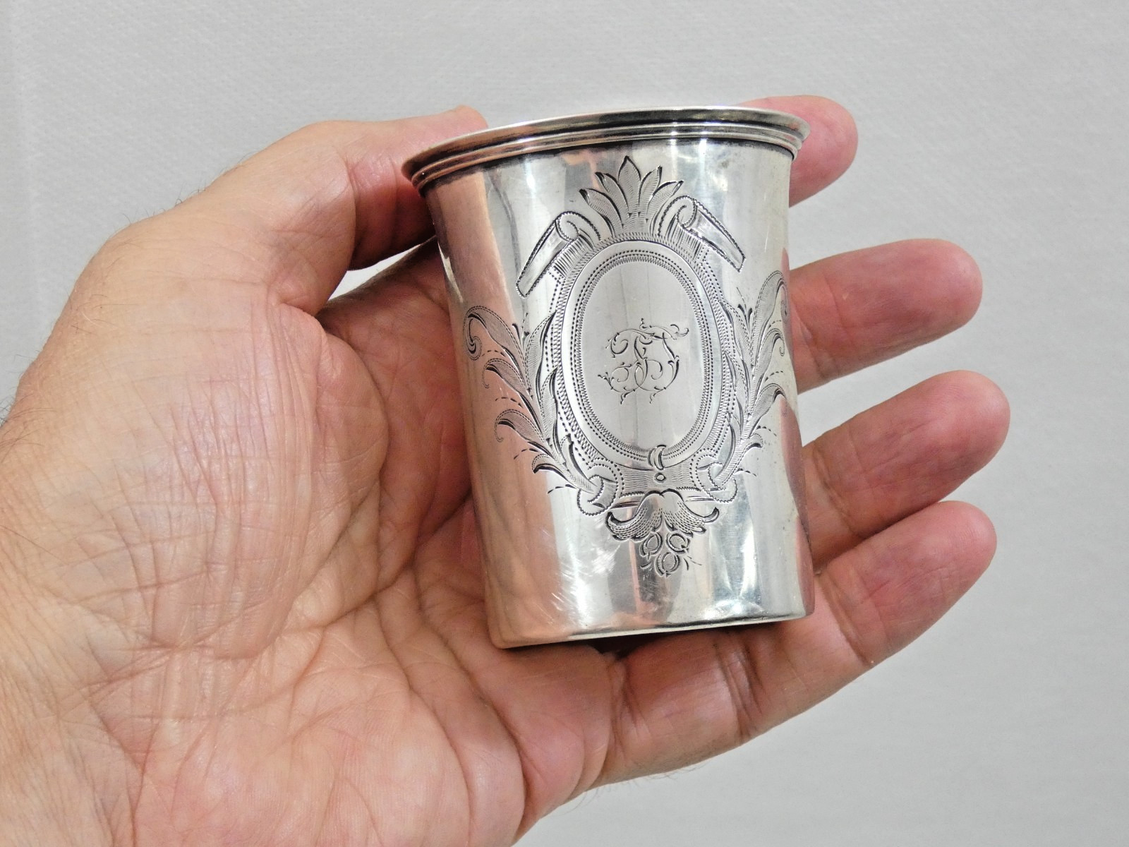 ANTIQUE SILVER KIDDUSH CUP BEAKER GERMAN or EASTERN EUROPEAN Judaica 19C