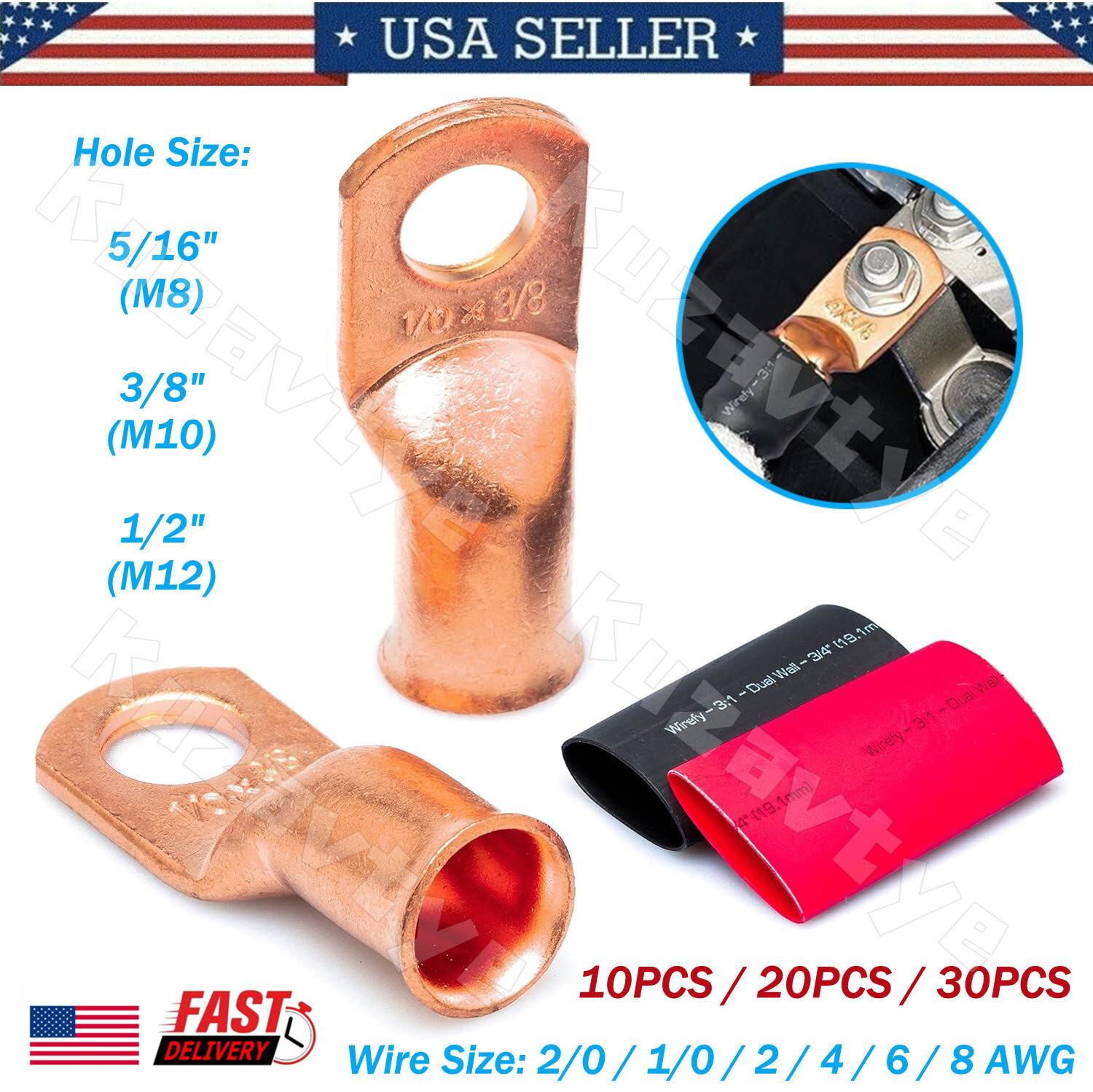 10/20/30Pcs Battery Copper Wire Lugs Welding Ring Terminal Cable Ends Connectors