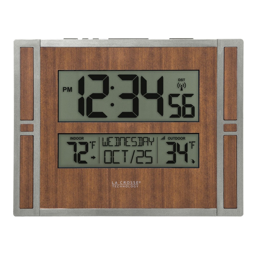 La Crosse Technology Brown/Gray Atomic Digital Clock with Temperature & Calen...
