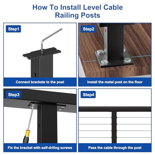 8FT-16FT Complete Set 36" Cable Railing Post Kit, 35"x2"x2" 3 level post kit