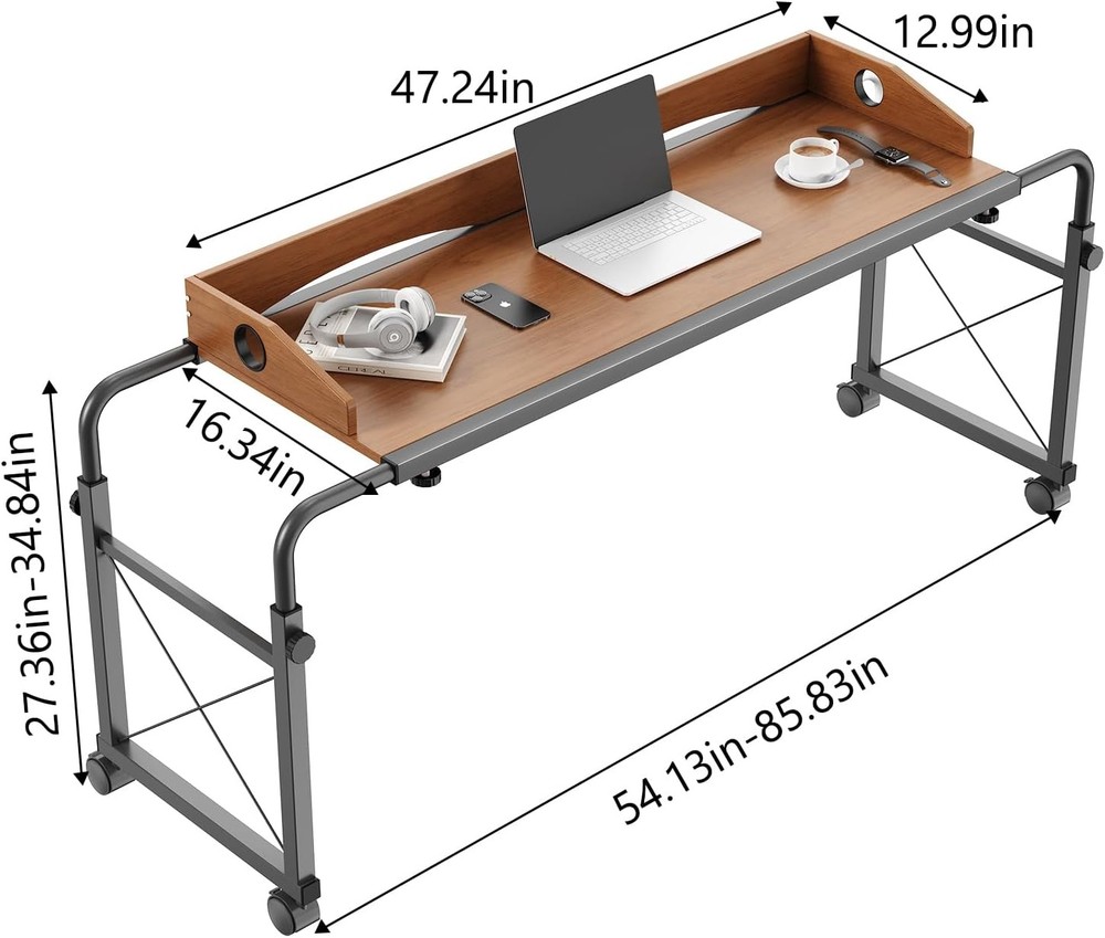 Overbed Table W/ Wheels Overbed Desk W/ Adjustable Length & Height Rolling