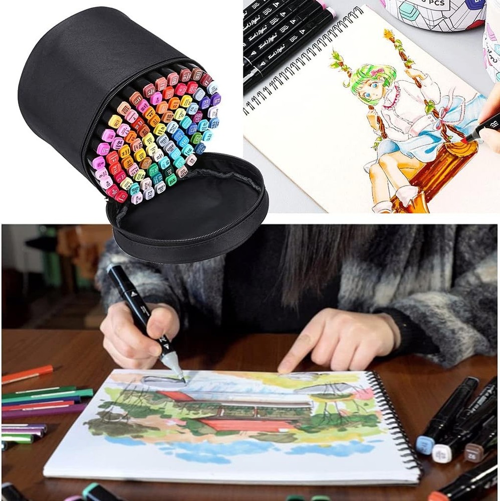BTSKY Multifunction Marker Case - Zippered Canvas Pen Bag Pencil Organizer...