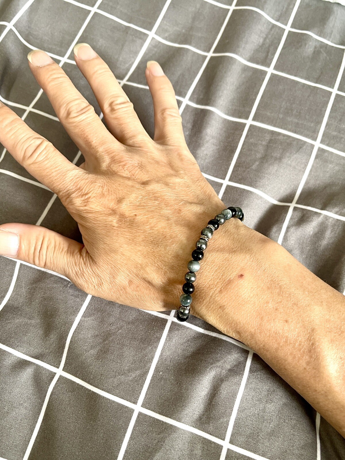 New John Hardy Men’s Sil Bracelet W/ 6mm Black Onyx, Eagle Eye & Hematite Beads