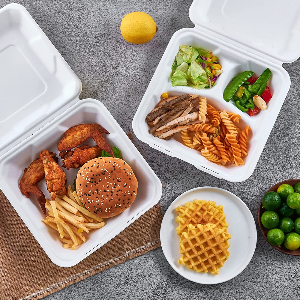 50 Pack Clamshell Take Out Food Containers 100% Compostable Disposable