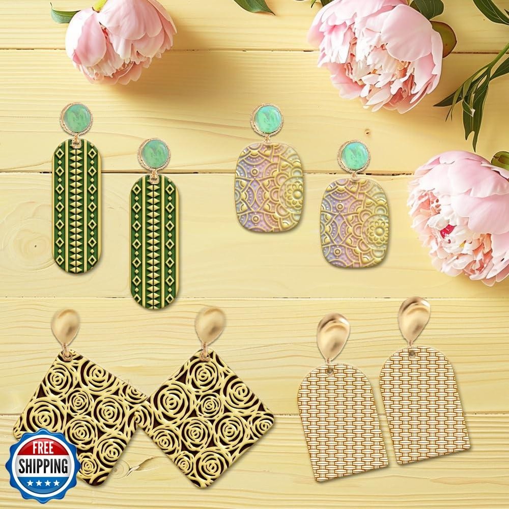 ACRNIGHEET 4PCS Polymer Clay Texture Sheets Set for Using with Clay Cutters,