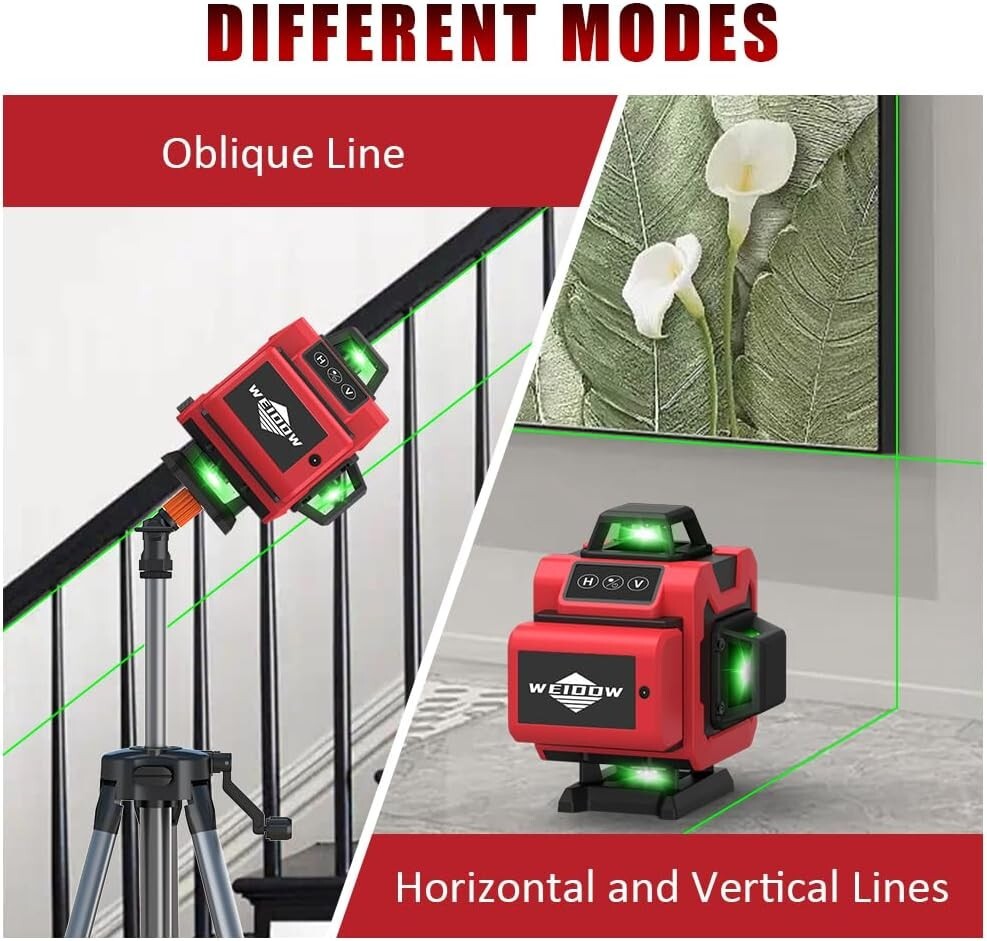 Green Laser Level,4D 16 Lines, 360 Self Leveling w/ Magnetic Bracket,2 Batteries