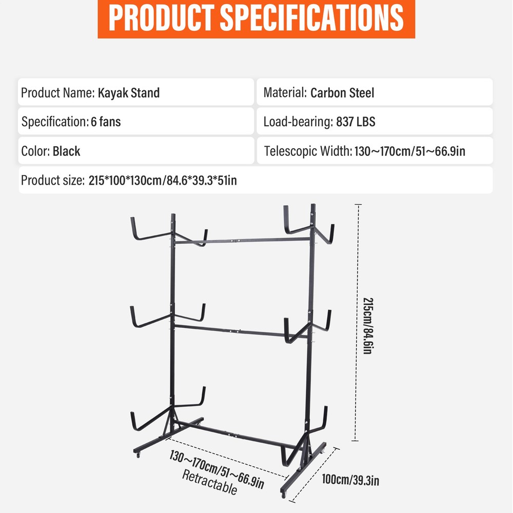 Kayak Storage Rack Freestanding Paddle Sup Stand With Lockable Wheels Adjustable
