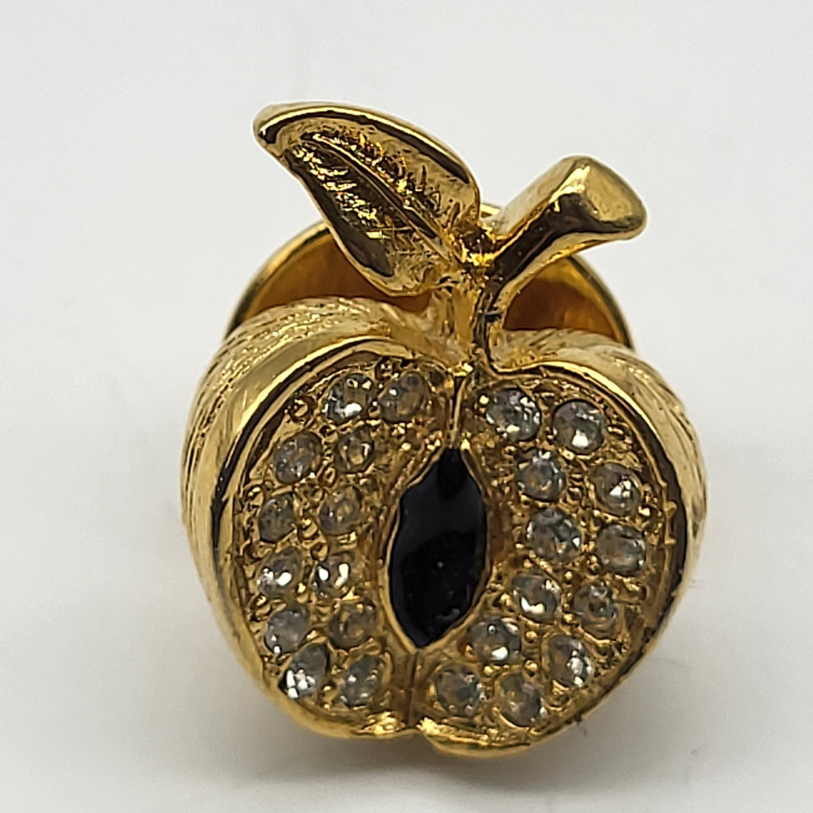 Fab vintage Apple Tie tack lapel pin enamel rhinestone teacher fruit