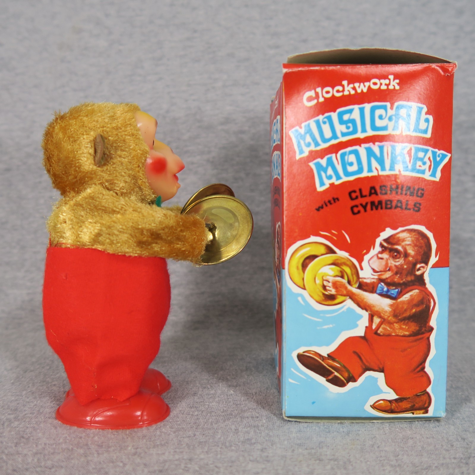 Clockwork Musical Monkey w/ Clashing Cymbals Wind Up Toy & Box Vintage Hong Kong