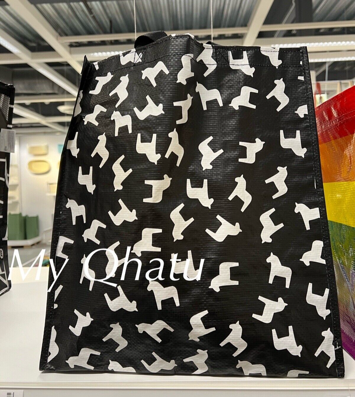 Ikea Hasthage Shopping Bag, Dala Horse Black White 15x6x16 ½ ", NEW
