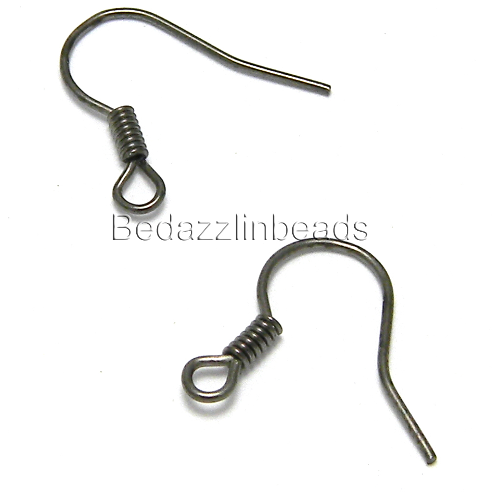 20 Small Black Gunmetal Fishhook Hook Earring Findings W/ Coil & Open Loop Ring