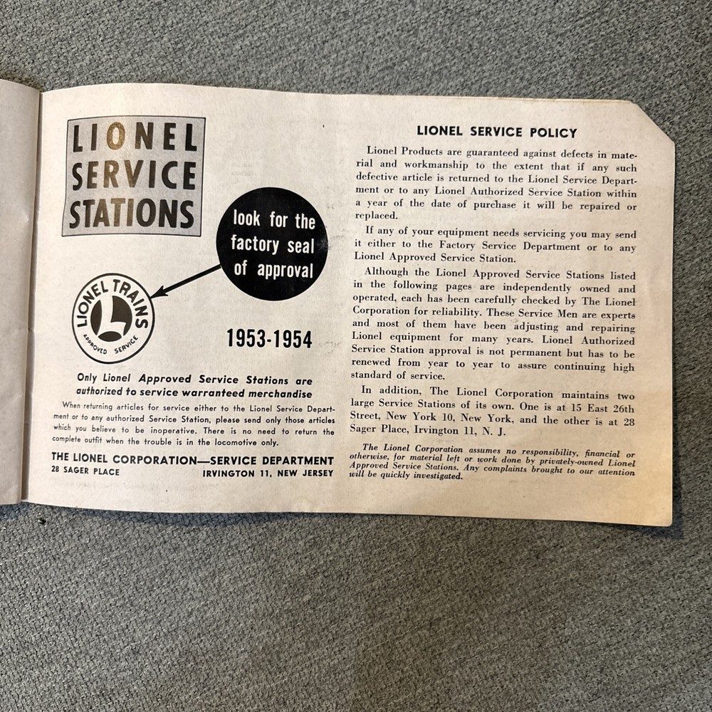 Lionel Trains instructions for assembling & operating booklet from 1952. Missing