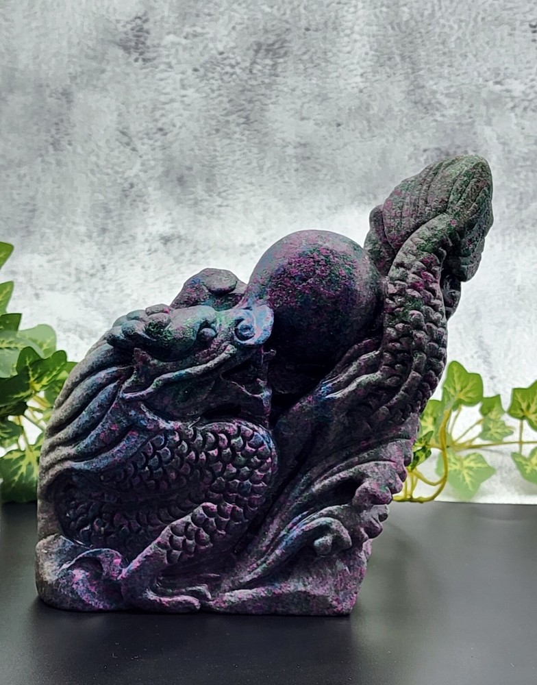 UV Reactive Ruby Kyanite Dragon, Statement Piece Ruby In Kyanite Hand-Carved