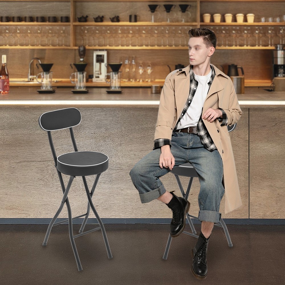 2PCS Bar Stool Portable Folding Stool Padded Folding High Chairs