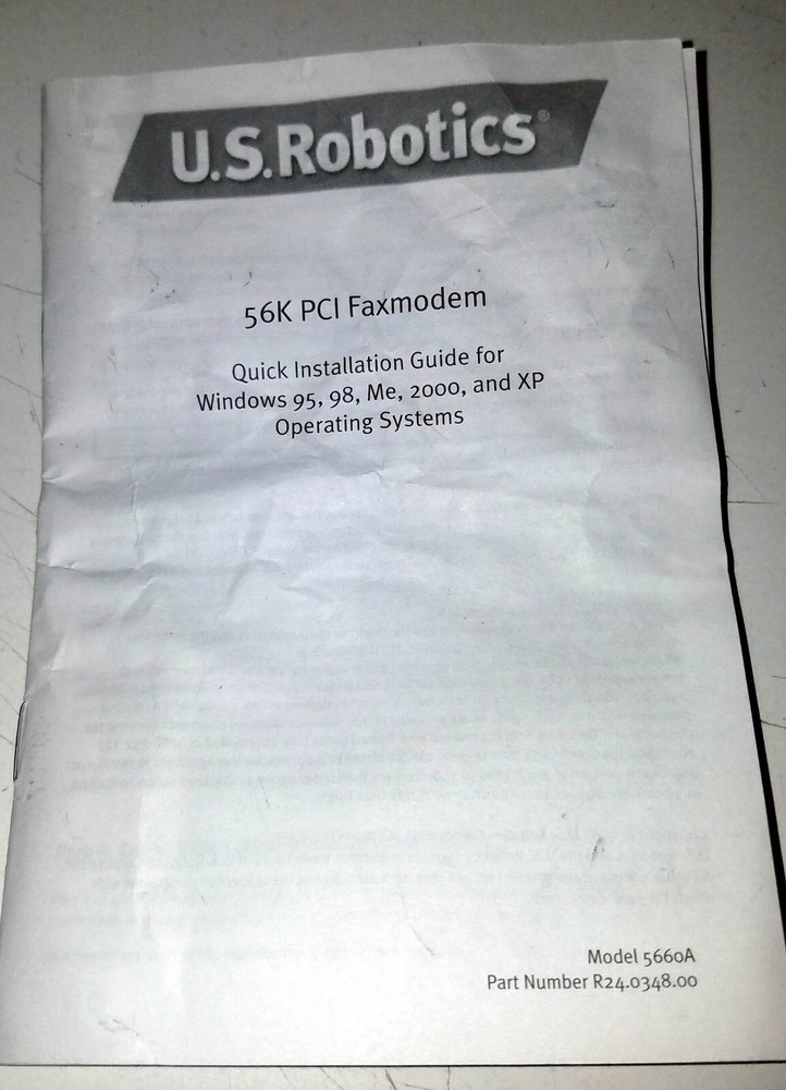 USRobotics USR5660A 56 Kbps V.92 Internal PCI Modem w/ Installation Disk