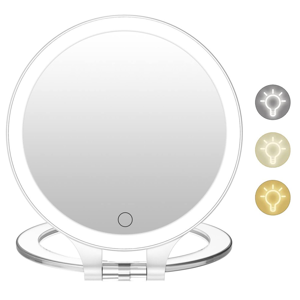 Rechargeable Lighted Vanity Mirror 10X/1X Double Sided with 3 Color Setting