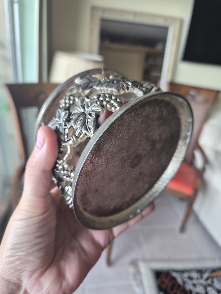 Silverplate Wine Bottle Holder Coaster Grape