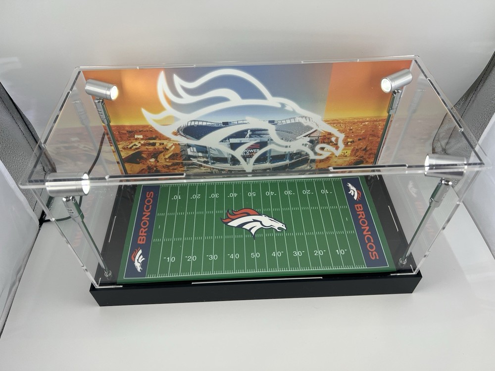 Denver Broncos Custom 2 Mini Helmet Display Case W/ LED Lights