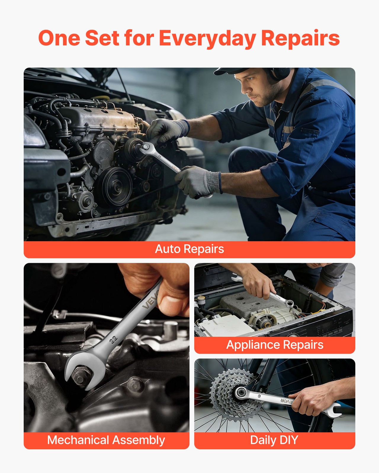 VEVOR Combination Wrench Set Box End Open End Combination Wrenches 32-Piece