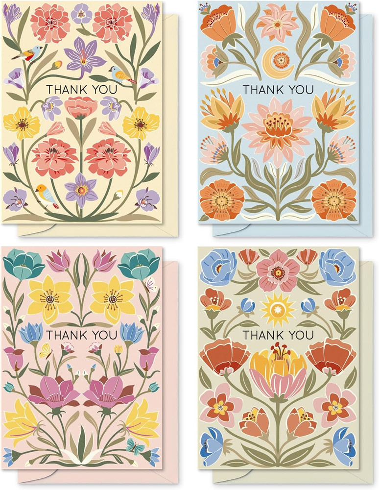 S&O Dust & Bloom Thank You Cards with Envelopes - Blank Greeting Card for Handwr