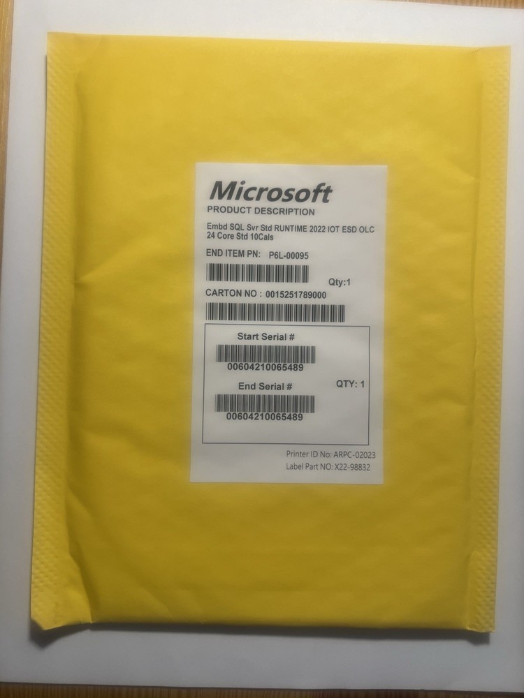 Microsoft Embd SQL Server Standard Runtime 2022 IOT ESD OLC 24 Core STD 10 CALS