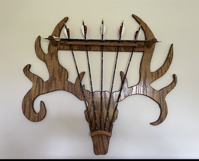 Custom Built Deer Head Oak Bow And Arrow Rack