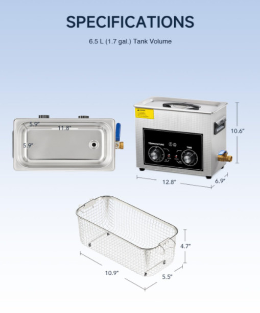 Limpiador ultrasónico profesional 6.5L con calefacción y cavitación 40kHz