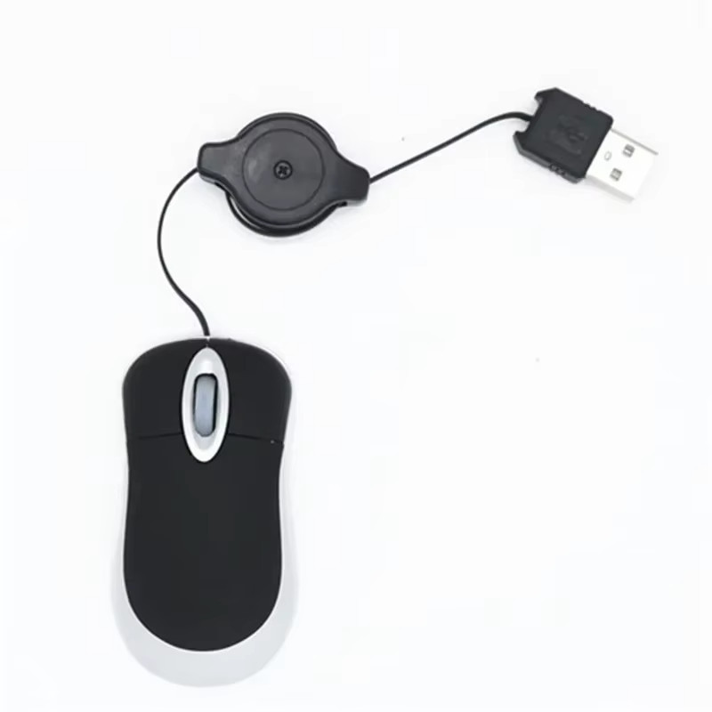 Mini Wired USB Optical Mouse Retractable Cable 1000 DPI for PC Laptop Notebook