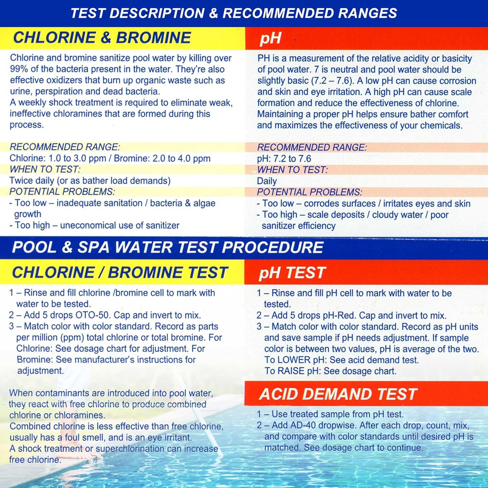 Pool & Spa Water Test Kit Refill Solutions