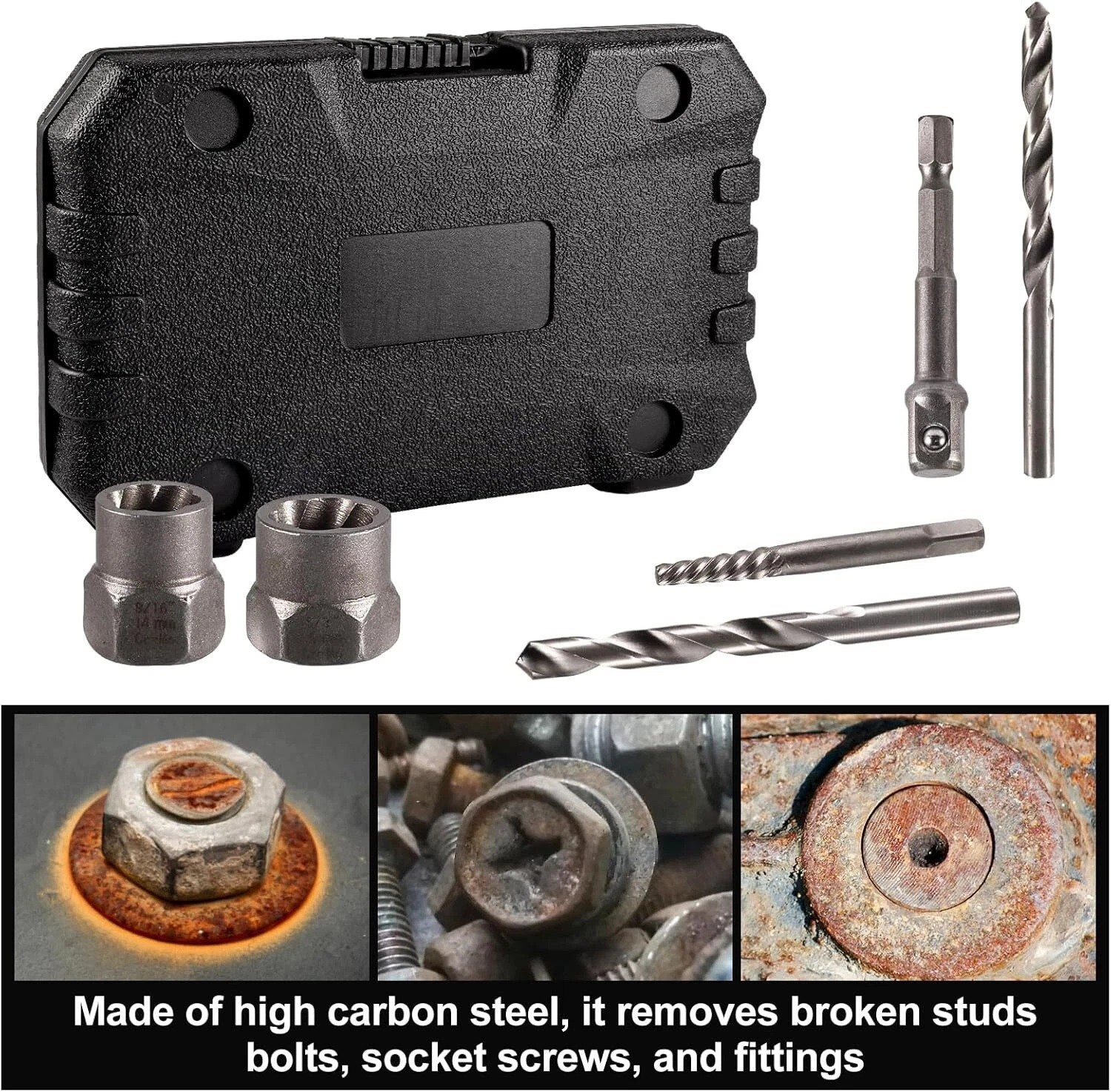 US Screws Bolt Extractor Set W/Drill Bit Kit Lug Nut Extraction Sockets 26pcs