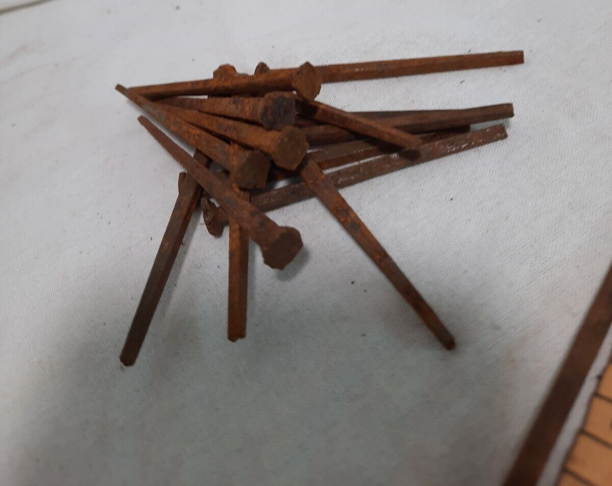 lot of 15 vintage antique 3" long square cut nails spikes rusty salvage