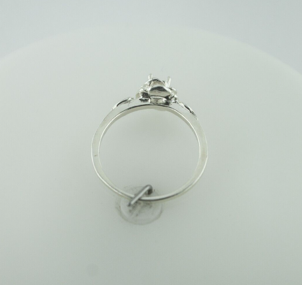 3 mm Round Rose with Leaf Sterling Silver Ring Setting