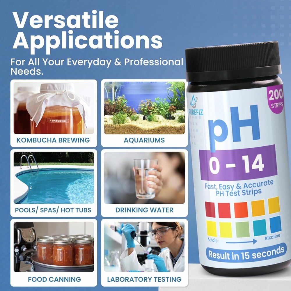 pH Test Strips 0-14 | 200 Universal Strips for Fast, Accurate pH Testing | Litmu