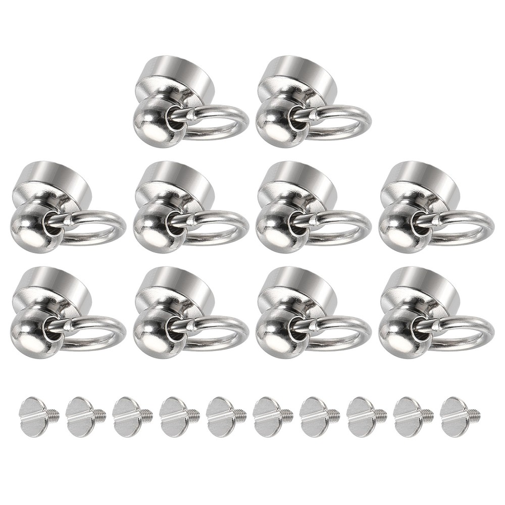 Round Head Pull Ring Rivet Studs 9mm 20Pcs Brass Button Rivets with Screw Silver