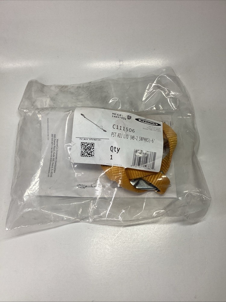 Werner C111506 6' Web Positioning Adjustable Lanyard Snap Hook Yellow