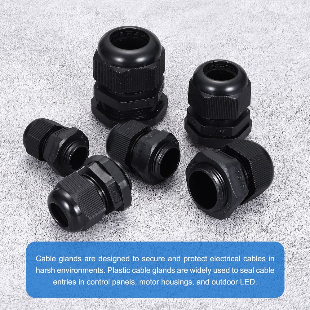 15Pcs Cable Glands 10-14mm Thread Waterproof Adjustable Cable Connector Black