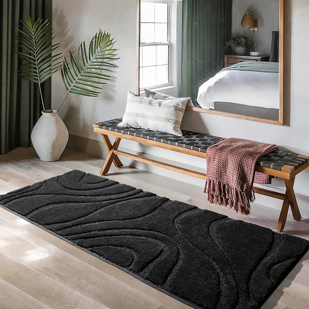 DEXDE Bathroom Rugs Runner 24x60 Inch, Ultra 2' x 5' (Rectangular), Black