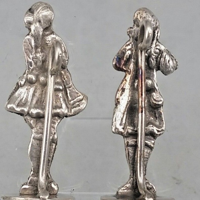 Two Place card holder solid silver miniature figures flute and clarinet player